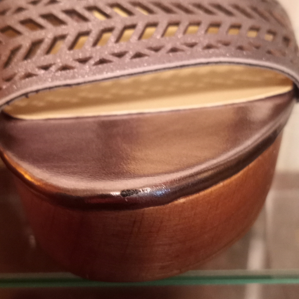 Lauren Ralph Lauren Georgina Espadrille Gold Wedge Leather Sandals Size 8.5 - Picture 10 of 12